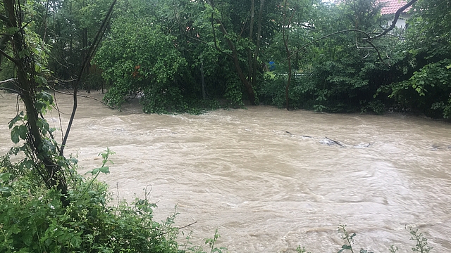 Hochwasser bei Gingen an der Fils